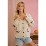 EMBROIDERED HALLOWEEN GHOST PUMPKIN BUTTON CARDIGAN