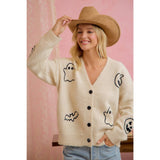EMBROIDERED HALLOWEEN GHOST PUMPKIN BUTTON CARDIGAN