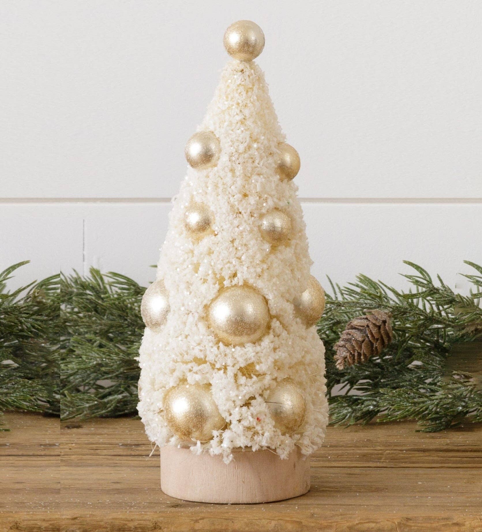 Champagne Bottle Brush Tree With Gold Balls, Sm (PC)