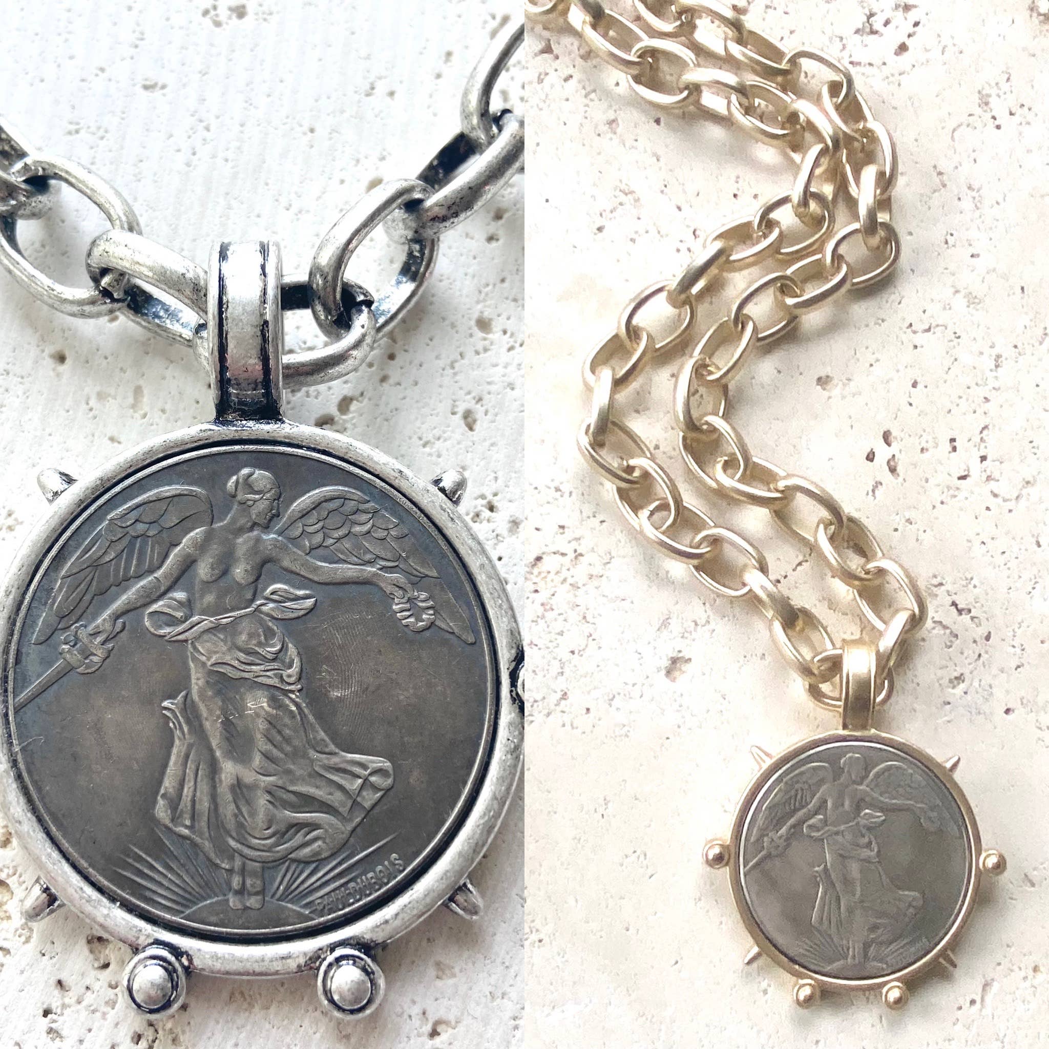 Medallion French Angel coin necklace boutique  jewelry