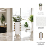 White/Gold 13 in. Stoneware Cylinder with Side Knobs Vase