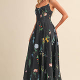 ID10301 FLORAL PRINTED SLEEVELESS FLARED MAXI DRESS