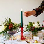 Red Glass Candlestick Holder | Summer | Christmas Decor |