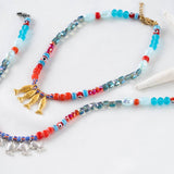 Fish beaded necklace in Greek islands colors