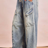 BAGGY BARREL DENIM PANTS WITH CARGO POCKETS