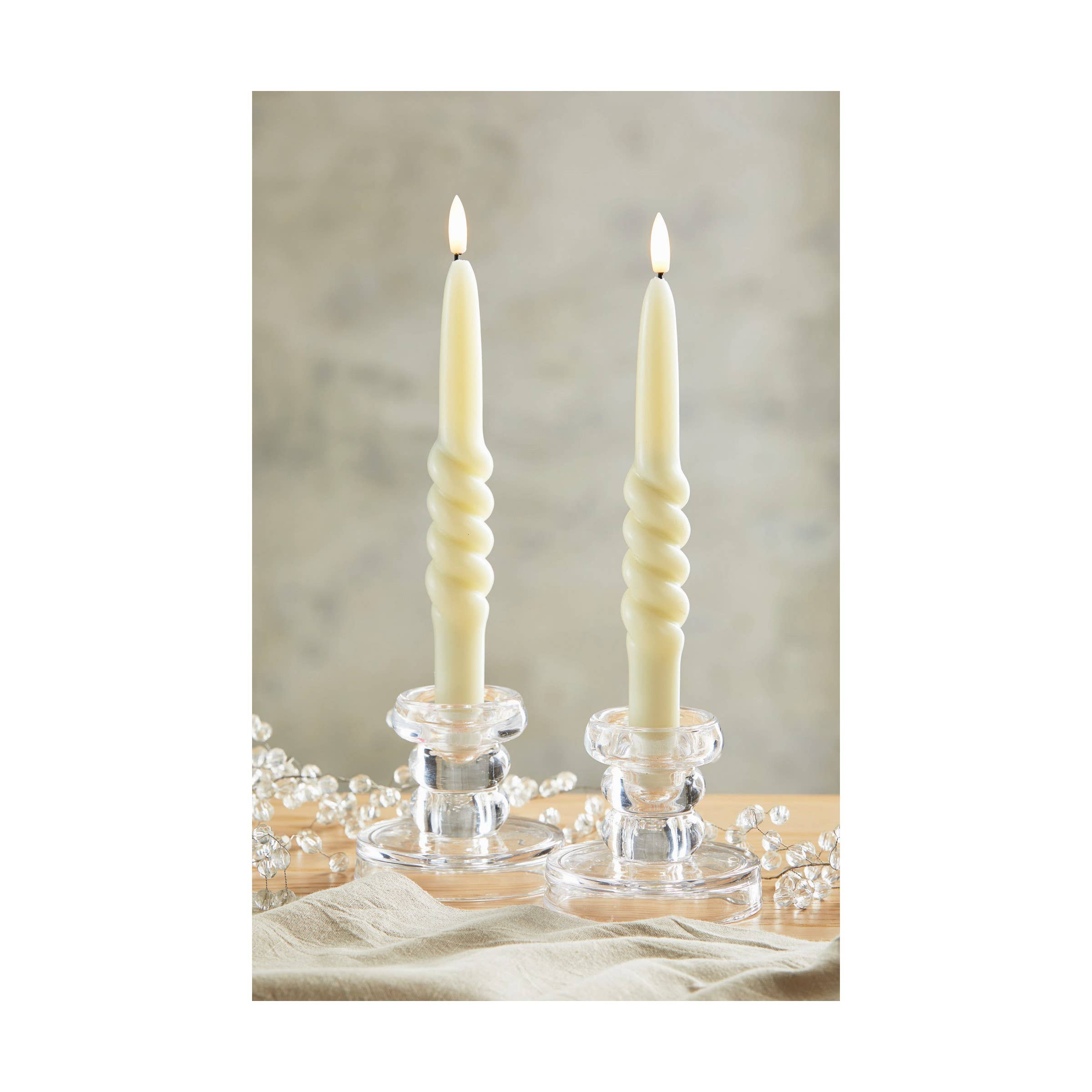 Ivory Twist LED Taper Candles Set of 2