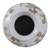 Decorative Vase - Brown/White Ceramic Bird and Vines, 10 in.