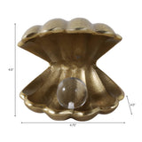 Decorative Figurine - Gold Metal Clam Acrylic Pearl, 5 in.