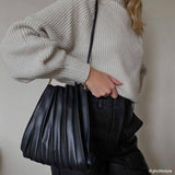 Carrie Black Pleated Vegan Shoulder Bag