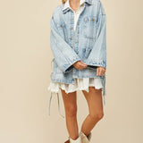 BOHO SIDE TIE DETAIL OVERSIZED DENIM JACKET 6439JIA