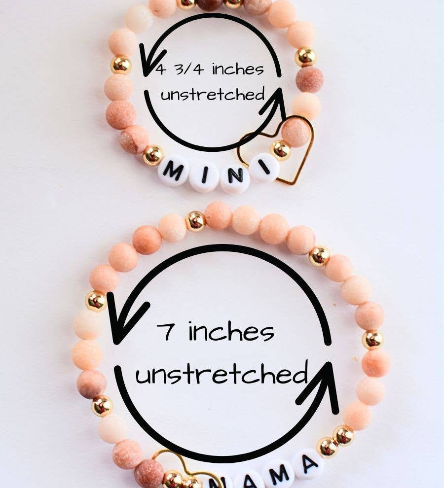 Mama MINI matching Pink beaded stretch bracelet jewelry set