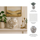 Decorative Vase - Brown/White Ceramic Bird and Vines, 10 in.