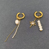 FGS - Pearl Zircon Star Charm 18 Gold Plated Huggie Earrings