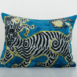 Zebra Silk Ikat Velvet Pillow Cover - Handloom Blue Animal