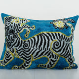 Zebra Silk Ikat Velvet Pillow Cover - Handloom Blue Animal