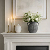 Ceramic Ribbed Texture Weathered Handle Vase - Black, 10 in.
