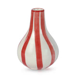 Ceramic Stripe  bud vase, Red- 3.5 x 3.5 x 4.75 Inches