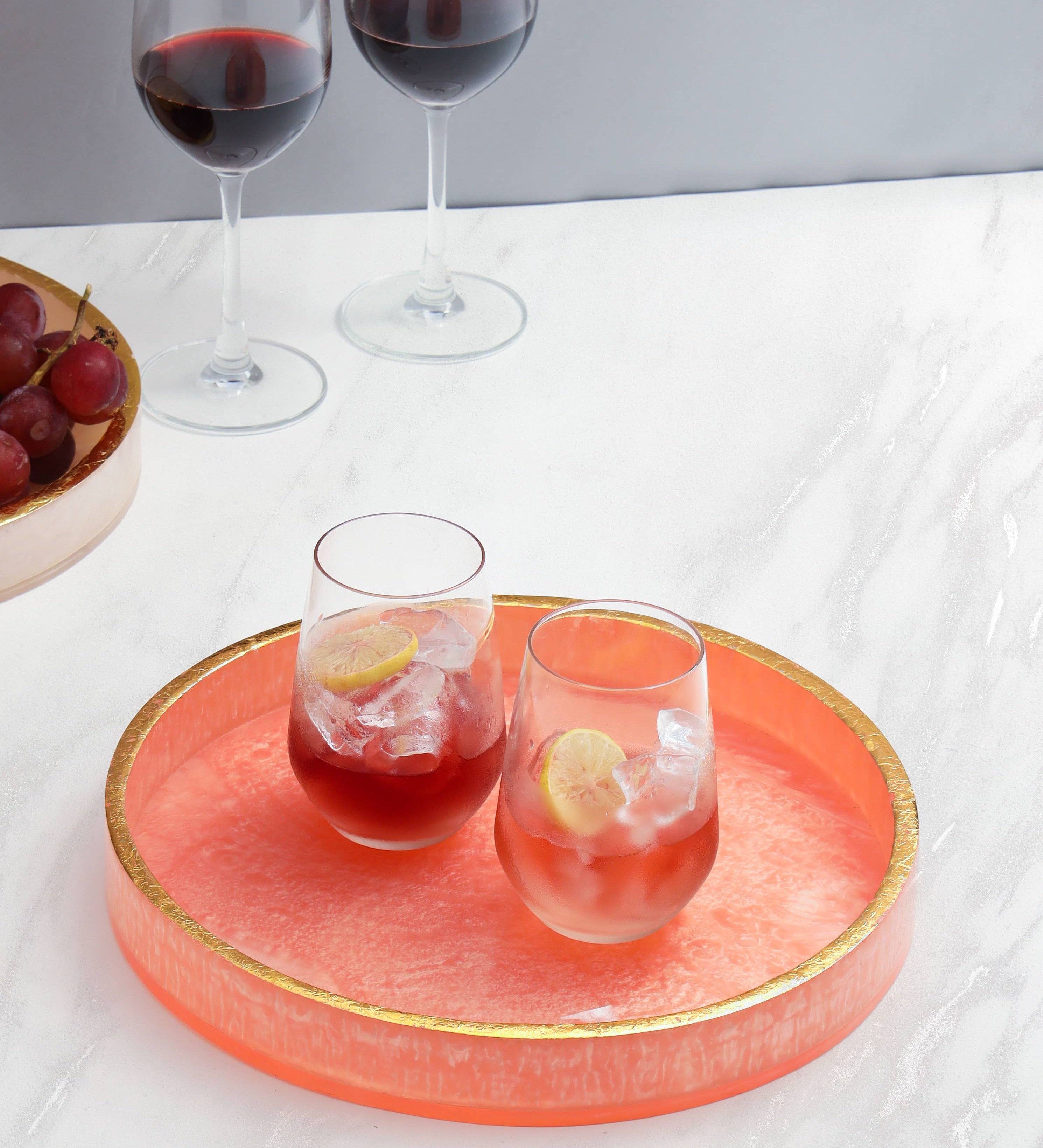 Pink Resin Round Serving  Tray