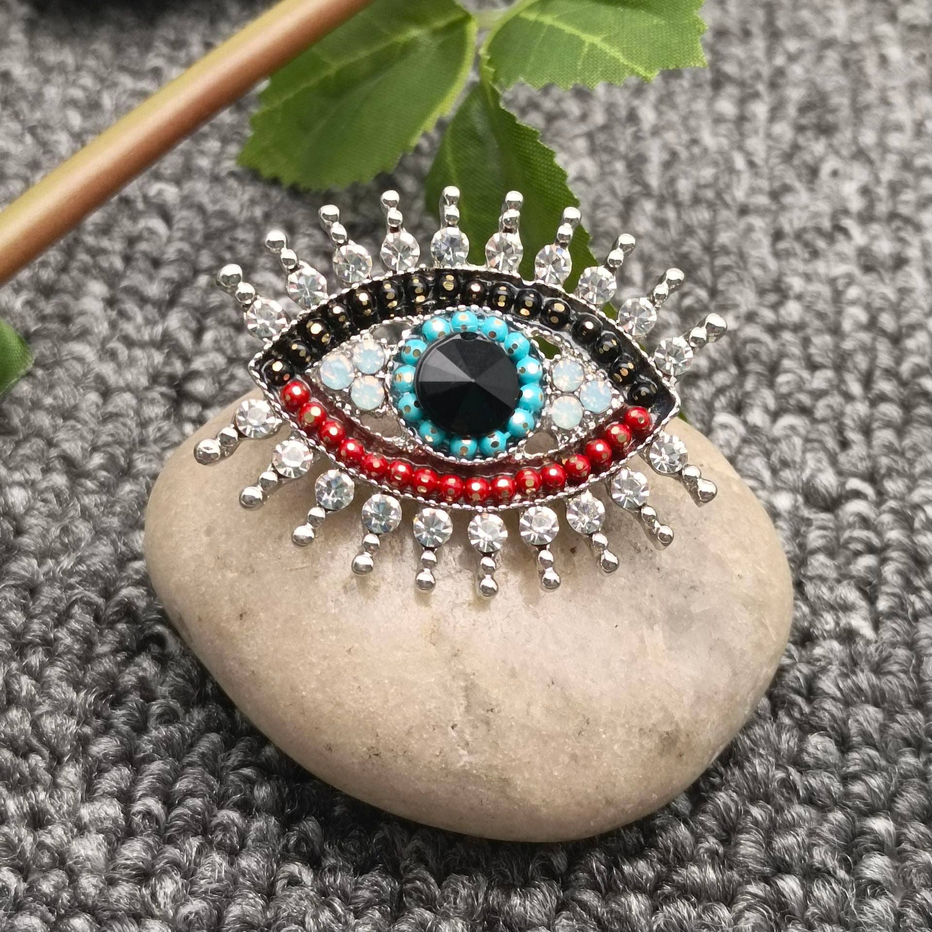 Sparkling Rhinestone Devil's Eye Brooch