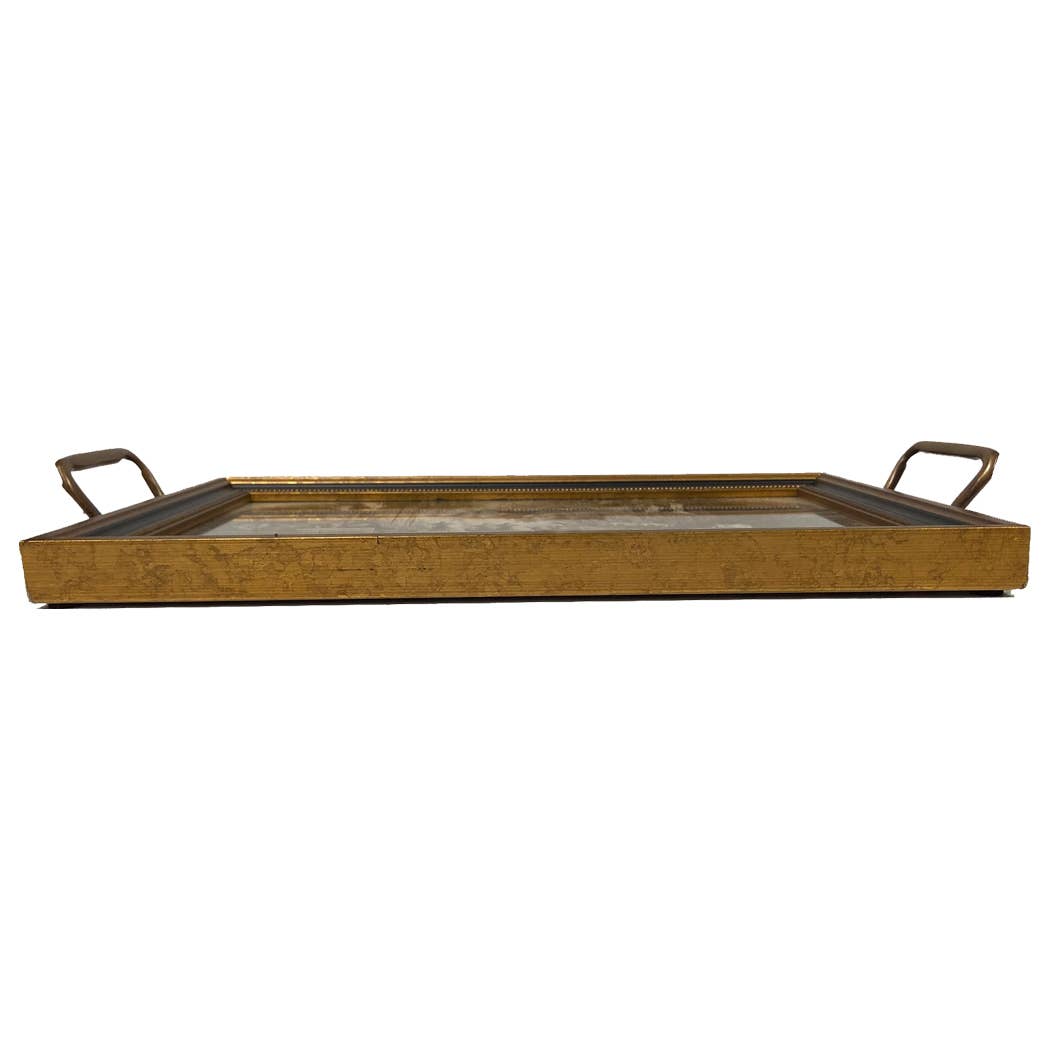 Pheasant and Flower Decorative Tray with Brass Handles