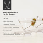 Raye™ Heavy-Base Stemless Crystal Martini Glasses - Set of 4