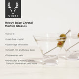 Raye™ Heavy-Base Stemless Crystal Martini Glasses - Set of 4