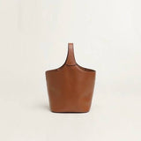 Elle - Minimalism Style Genuine Leather Bucket Shape Bag