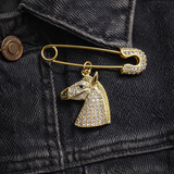 Pavé Horse Brooch in Gold Finish