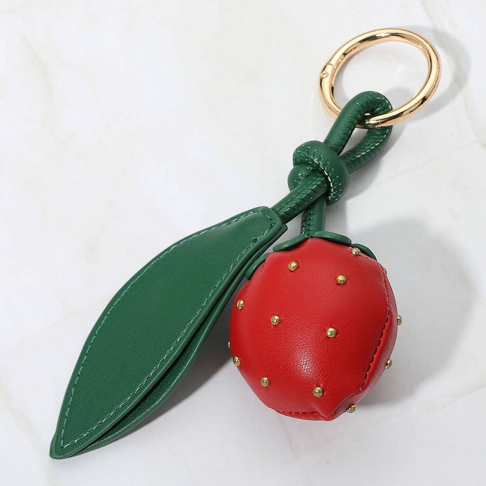 Faux Leather Plush Strawberry Keychain / Bag Charm
