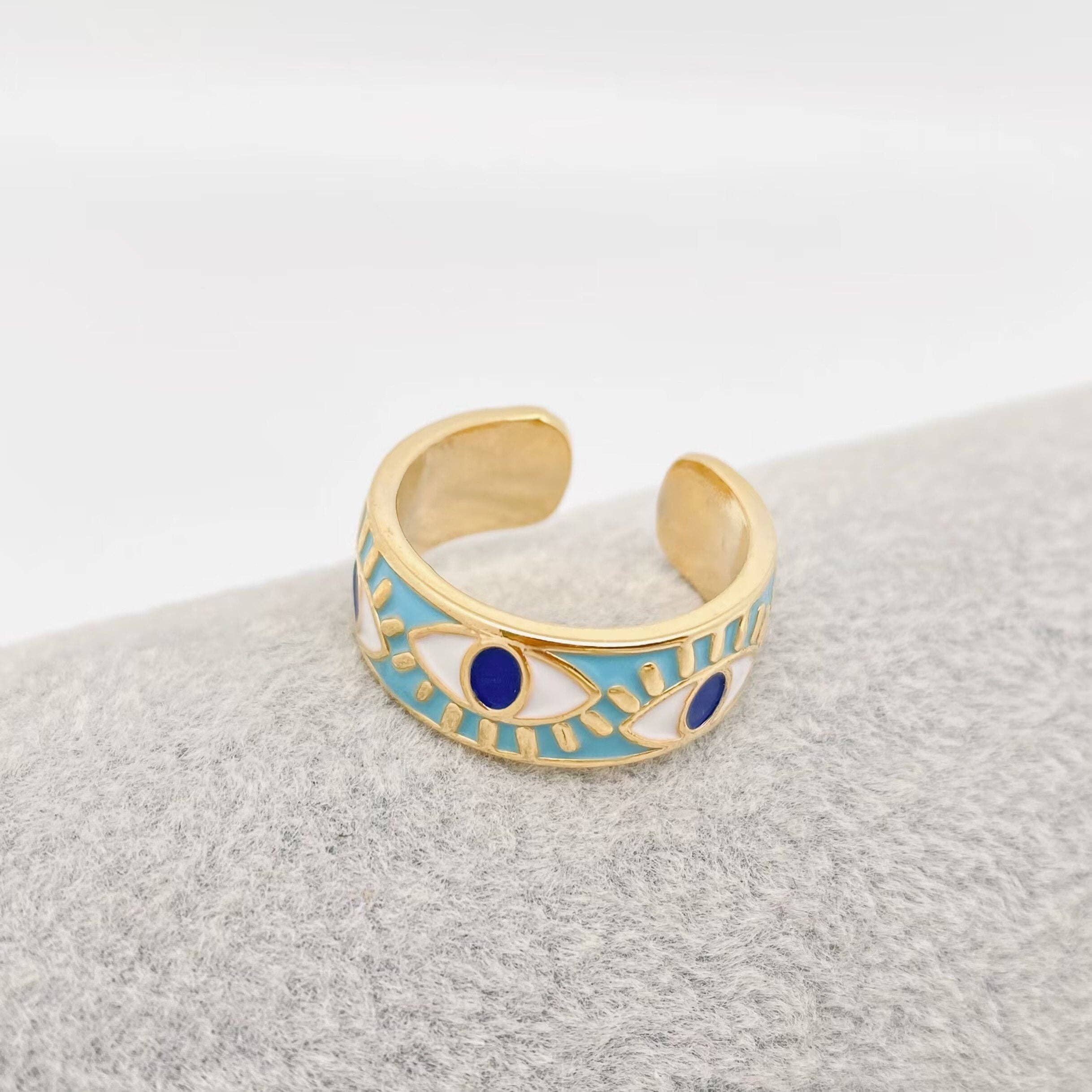 Enamel Gold-Plated Evil Eye Ring