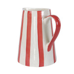 Ceramic Stripe Pitcher, Red- 8.25 x 8.25 x 8 Inches