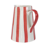 Ceramic Stripe Pitcher, Red- 8.25 x 8.25 x 8 Inches