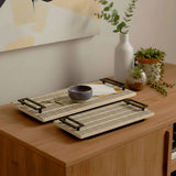 Trays Set of 2 - Black/White Wood Handled, 18/22 in.