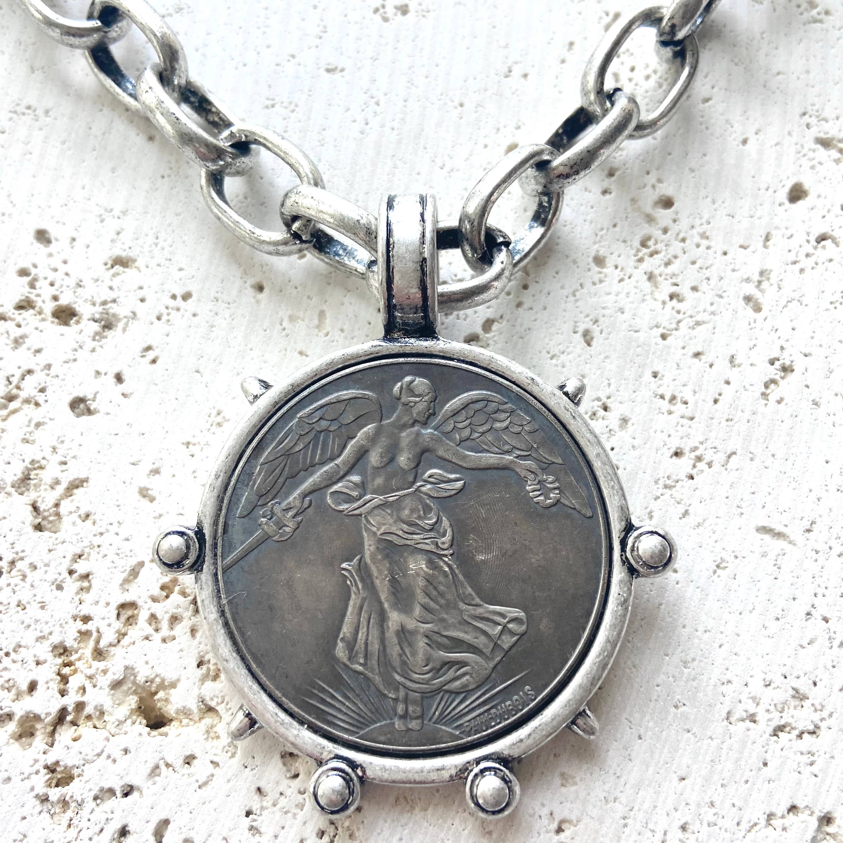 Medallion French Angel coin necklace boutique  jewelry