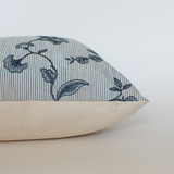 Blue Floral Pillow, Vintage Stripe | Veera