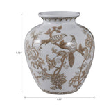 Decorative Vase - Brown/White Ceramic Bird and Vines, 10 in.