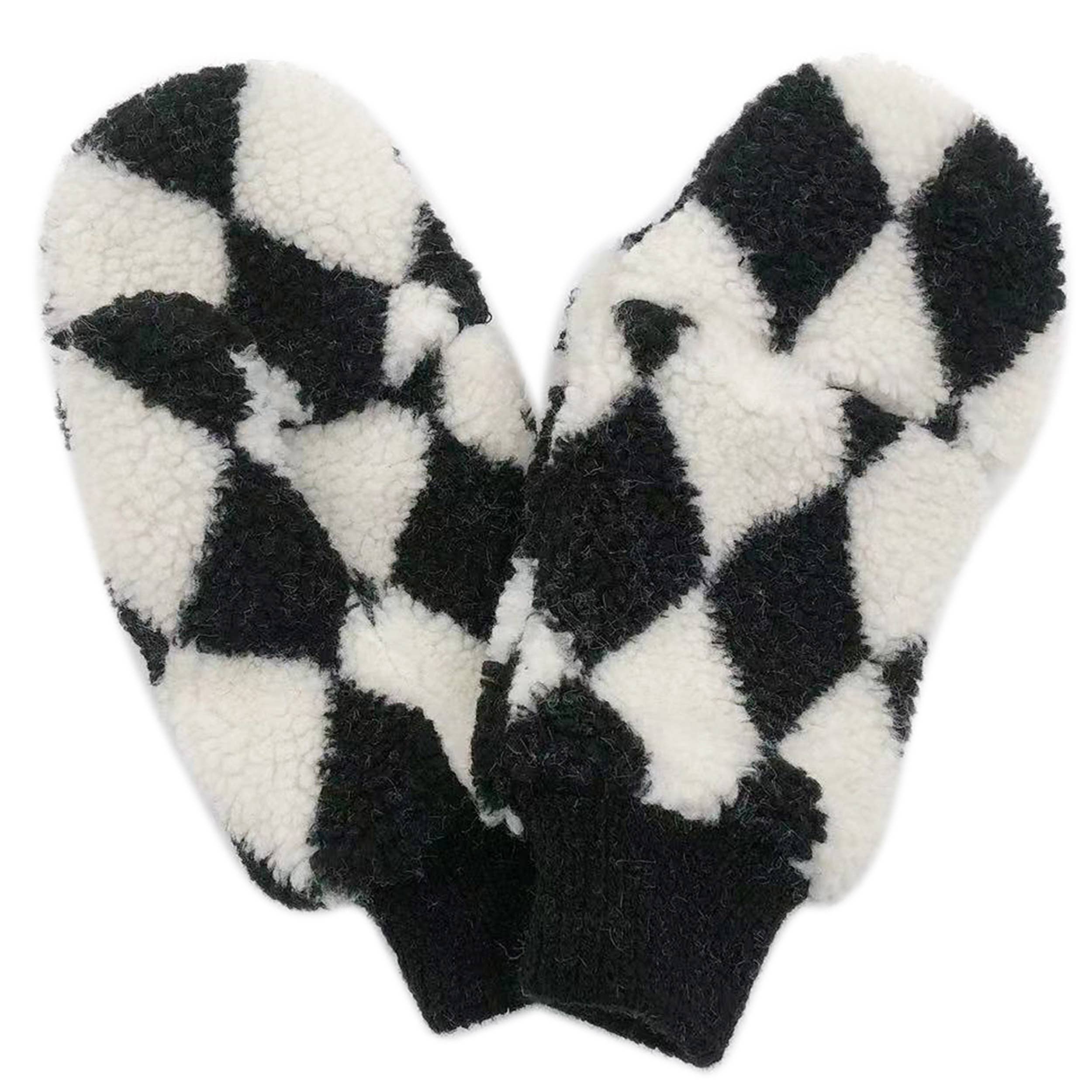 Diamond Pattern Sherpa Warm Mittens Winter Gloves