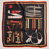 Silk Square Scarf with Equestrian Saddle & Tack Print