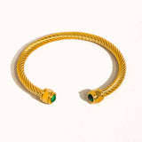 Vail 18K Gold Non-Tarnish Stone Braided Bangle