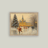 Skating Santa Framed Antique Art