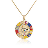 Cubic Zirconia Enamel Devil's Eye Compass Pendant Necklace