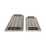 Trays Set of 2 - Black/White Wood Handled, 18/22 in.
