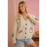 EMBROIDERED HALLOWEEN GHOST PUMPKIN BUTTON CARDIGAN