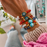 Summer bracelets with protection eye and semiprecious beads