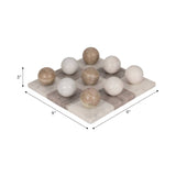 White/Beige 9 in. Marble Square Casual Tic-Tac-Toe Game