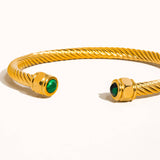 Vail 18K Gold Non-Tarnish Stone Braided Bangle