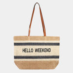 Hello Weekend Straw Braided Tote Bag