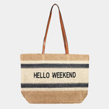 Hello Weekend Straw Braided Tote Bag