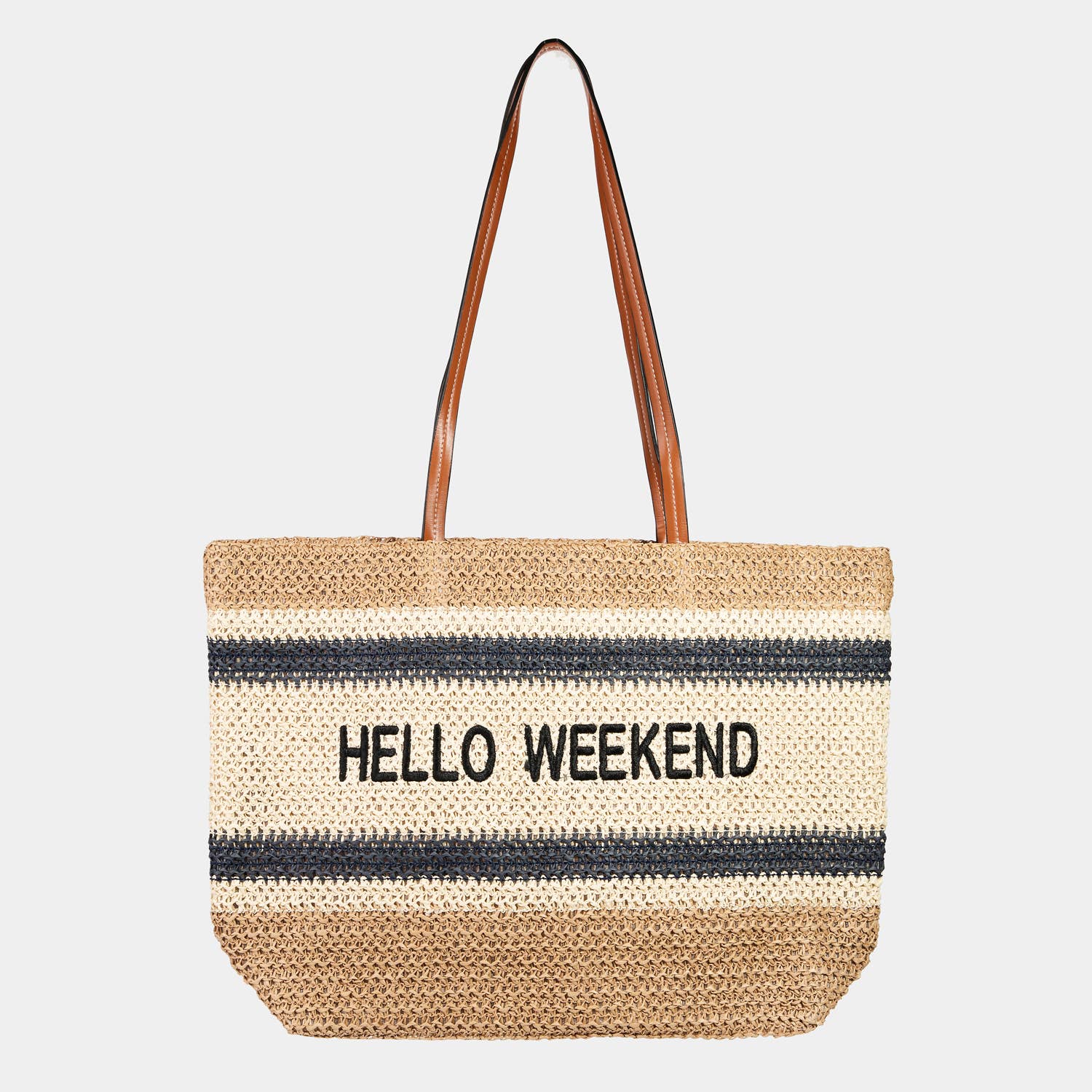 Hello Weekend Straw Braided Tote Bag