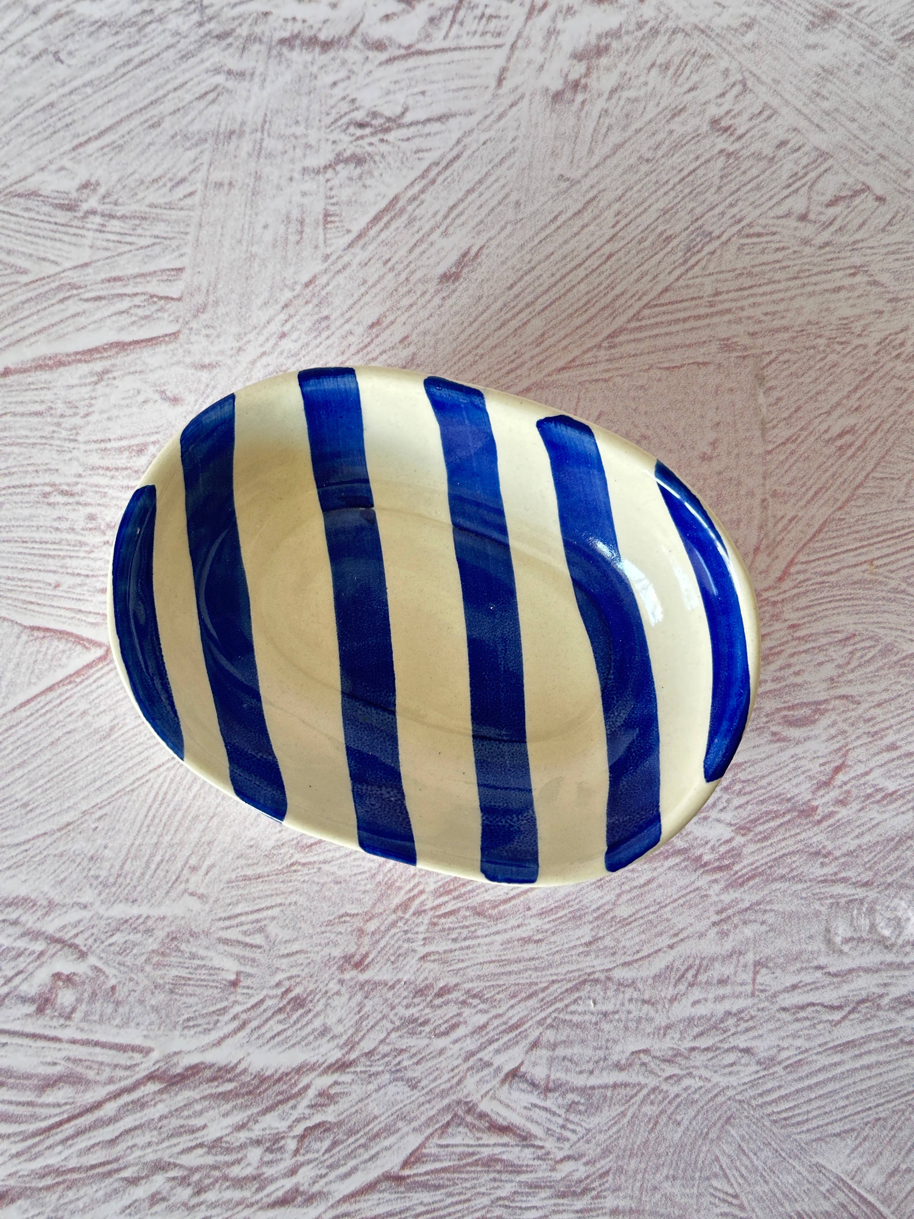 Ceramic stripe  Bowl, Blue 7x5x2 Inches